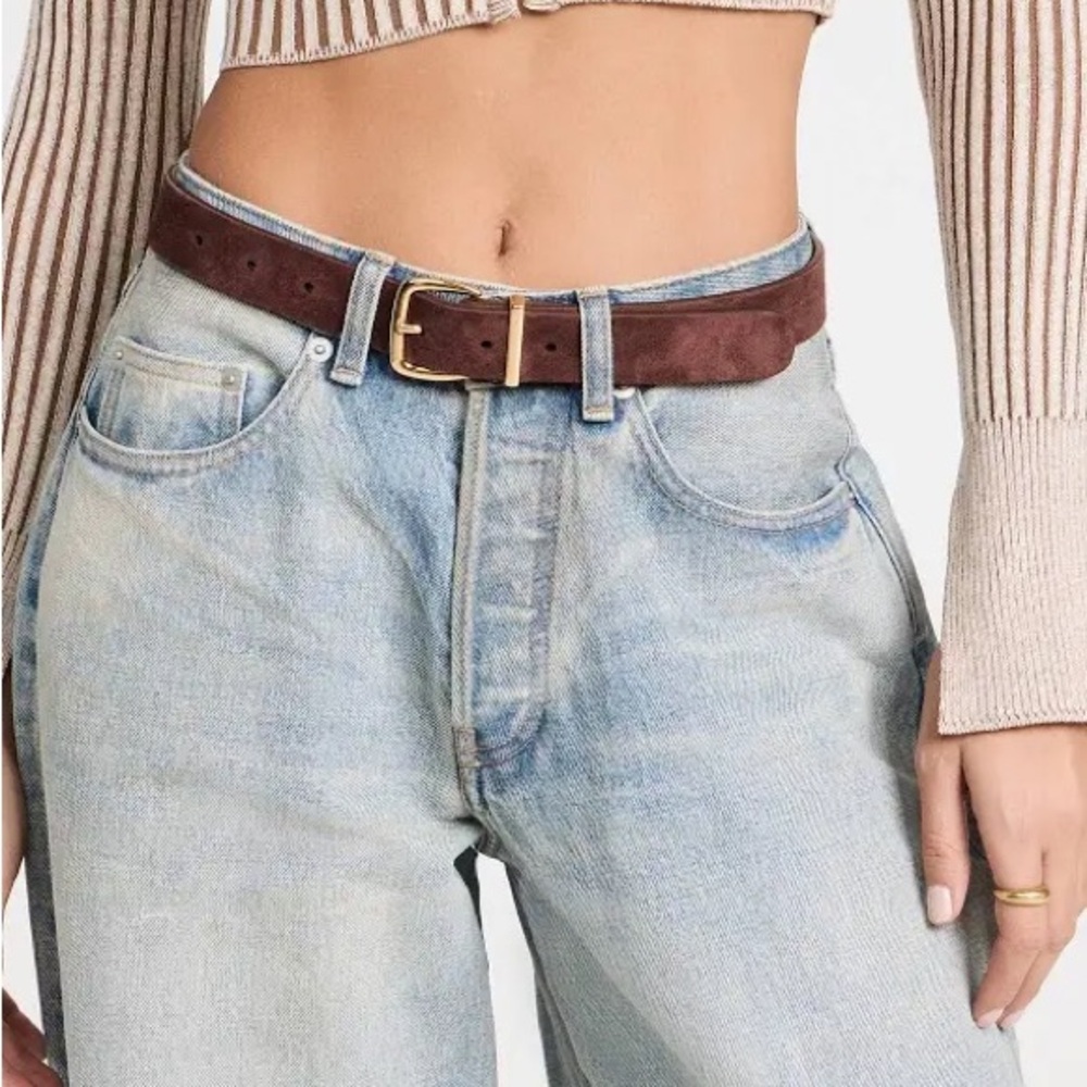 Madewell XS Suede Brown Leather Belt with Gold Buckle. Essential Accessory - Picture 6 of 14